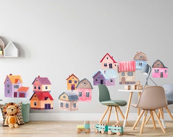 Kleines Dorf Wandtattoo für Spielzimmer Dekoration, Baby Junge Zimmer Dekor, personalisierte Wandaufkleber für Kinderzimmer, Babypartygeschenk für Sie