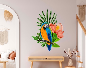 Custom wall decals for kids room decor, removable tropical wall decor for seasonal decor, parrot wall decals, housewarming gift for her