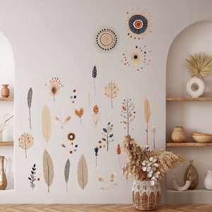Pegatinas de pared con flores bohemias para decoración de dormitorios, calcomanías de pared con plumas para despegar y pegar, calcomanías de plumas para decoración de habitaciones de niños, regalo de cumpleaños