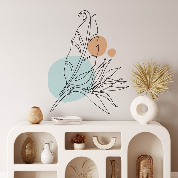 Floral Line Art Wall Decal – Boho Nursery Decor