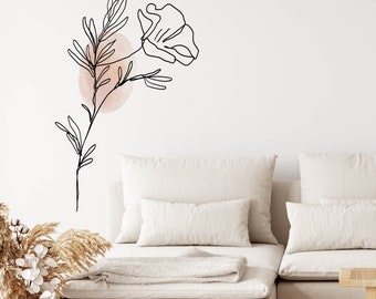 Abstract Flower Wall Decal, Modern Line Art, Removable Floral Sticker