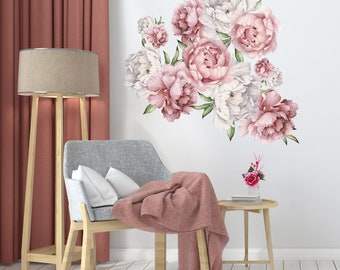 Peony Flower Wall Decals – Boho Nursery Decor, Peel and Stick