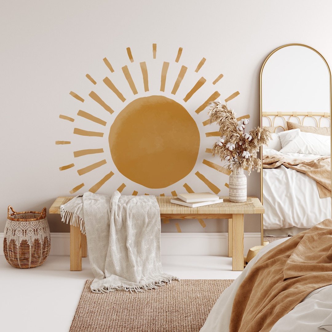Watercolor Sun Wall Decal – Boho Nursery Decor, Removable Wall Sticker ...
