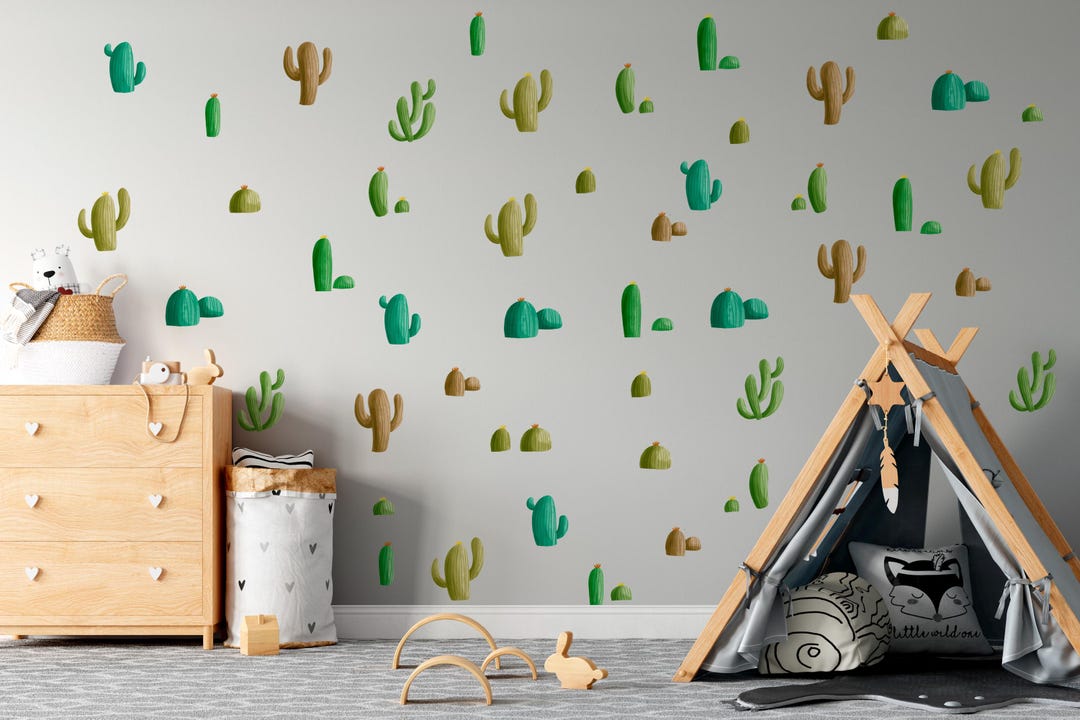Watercolor Cactus Wall Decals – Desert Plant Stickers, Art Boho Cactus ...