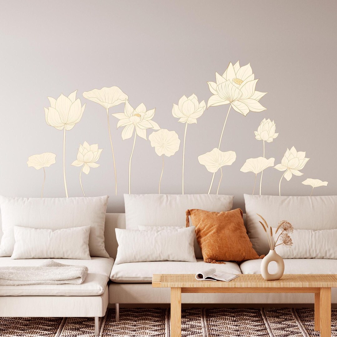 Boho Lotus Flower Wall Decals - Removable Vinyl Decal Set - Etsy
