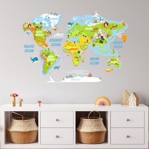 Colorful World Map Wall Decal, Kids Nursery Decor - Etsy