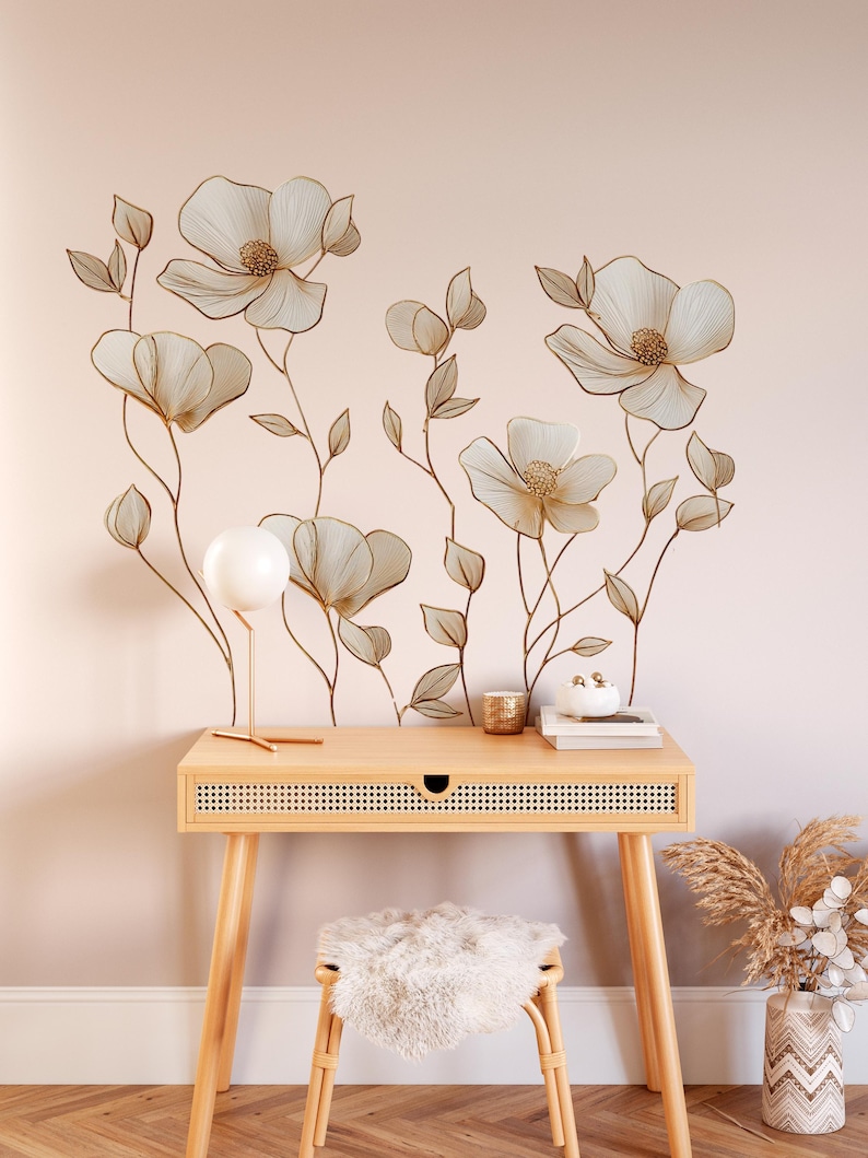 Botanical Wall Decals - Boho Nursery Vinyl Decal Set, Flower Blossoms ...