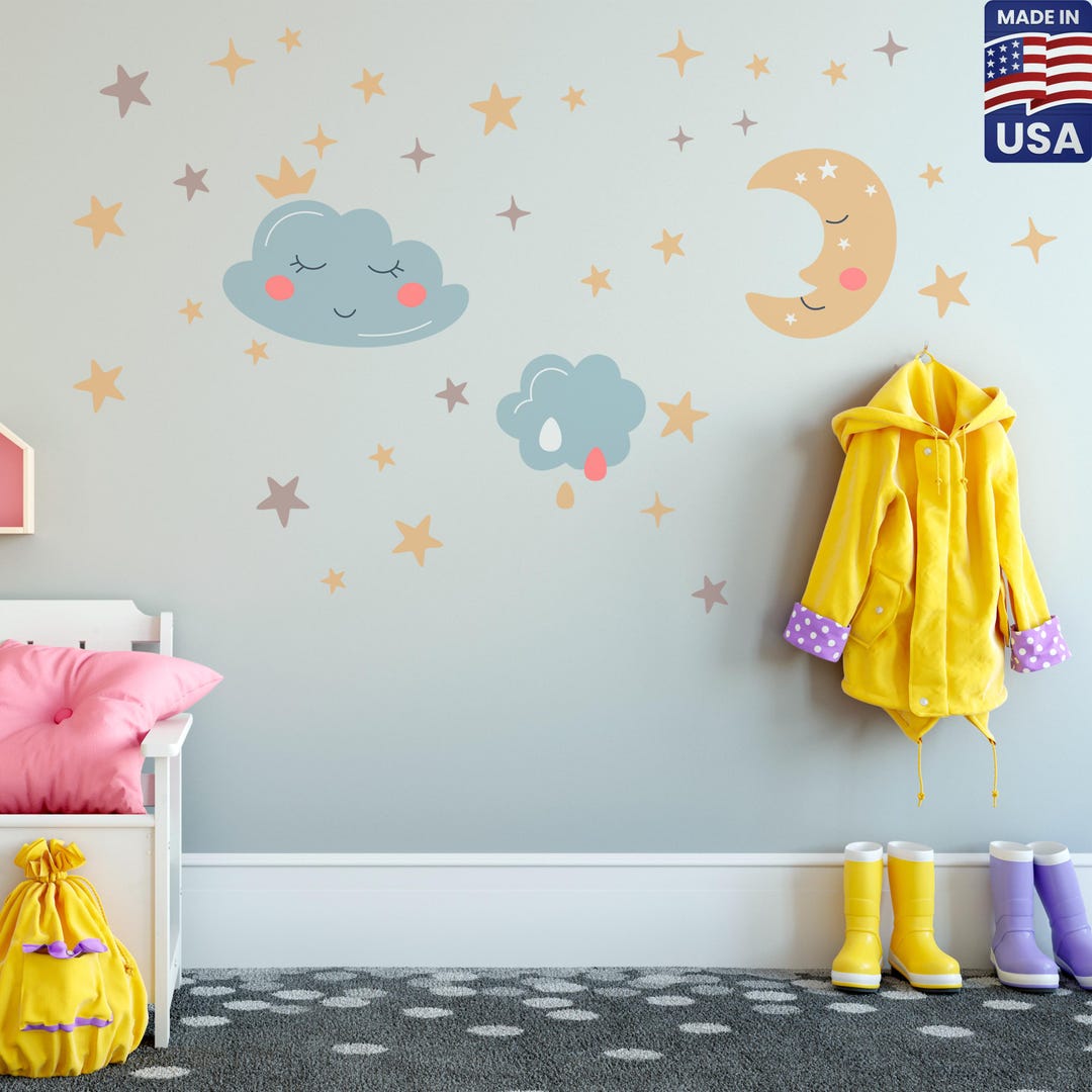 Moon, Clouds, and Stars Wall Decal - Vinyl Wall Sticker, Nursery Decor ...