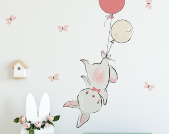 Wandtattoo Hase, bunte Luftballons für Baby & Kinder