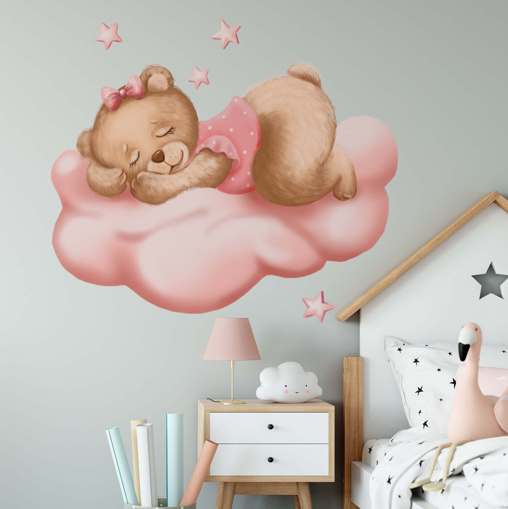 Leeuw op de wolk V273 muursticker kinderkamer muursticker sticker met sterren leeuwen safari dierentuin wolken leeuw pup baby - België