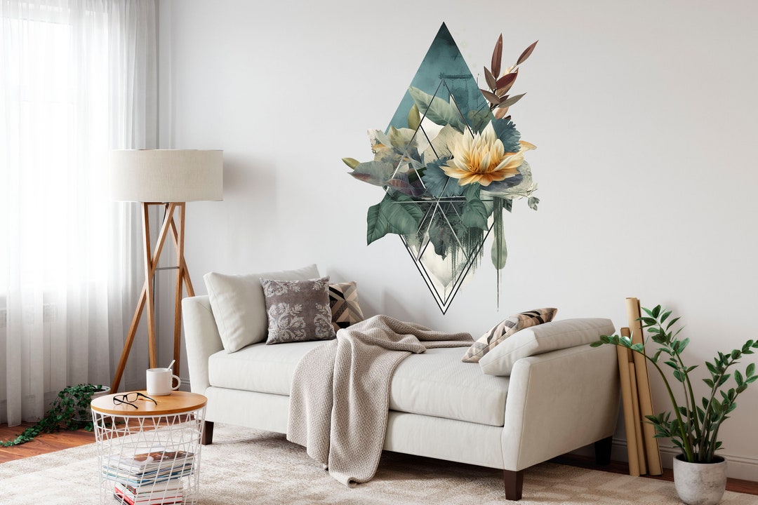 Boho Flower Wall Decal – Geometric Floral Wall Art - Etsy