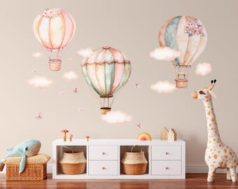 Adesivi Da Parete Per Cameretta Con Mongolfiere E Nuvole - Decorazione Rimovibile Per Bambini, Soggiorno, Stanza Giochi