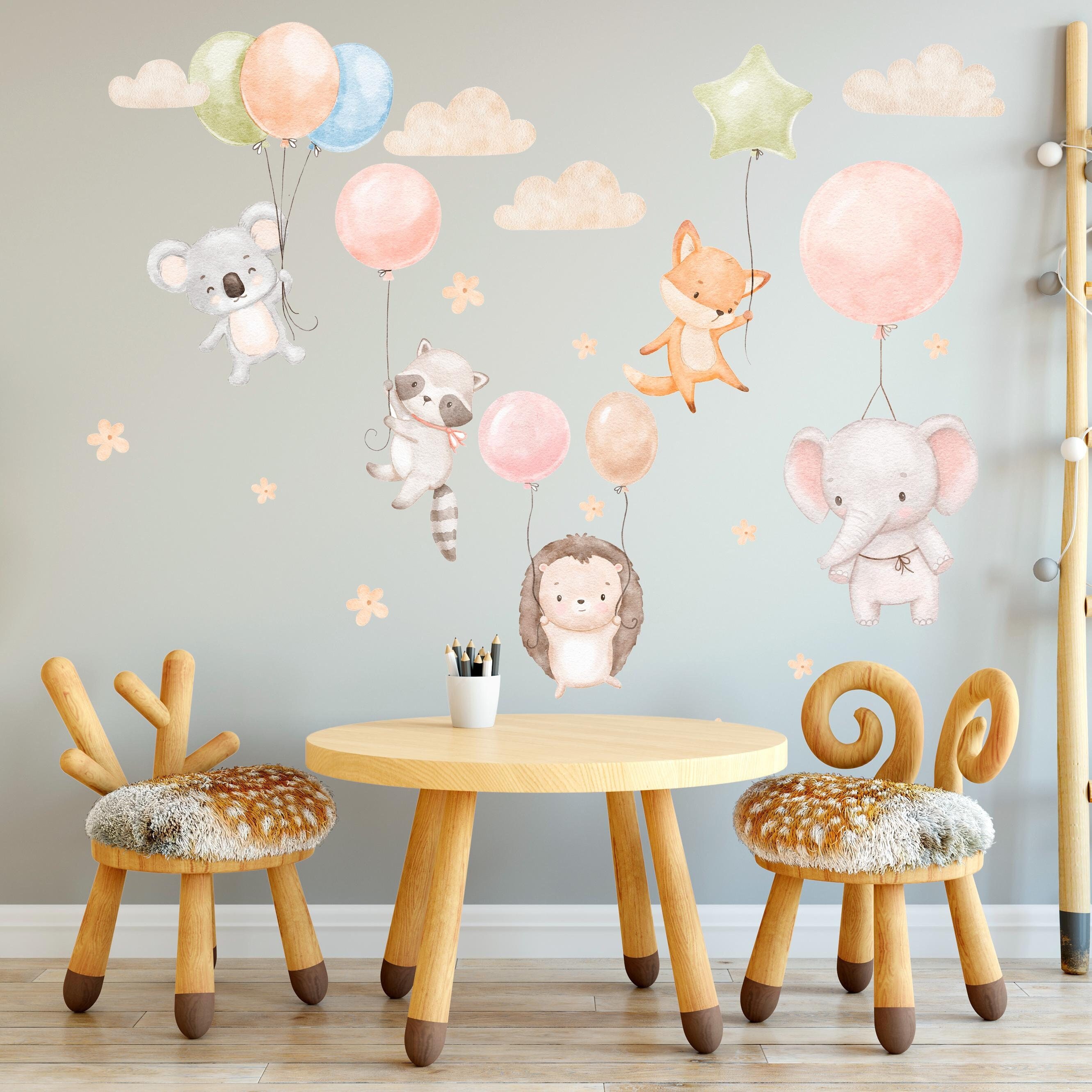Balloon Animals Wall Decals - Nursery Wall Mural - Peel and Stick Elephant Decor, Perfect Birthday or Housewarming Gift for Her