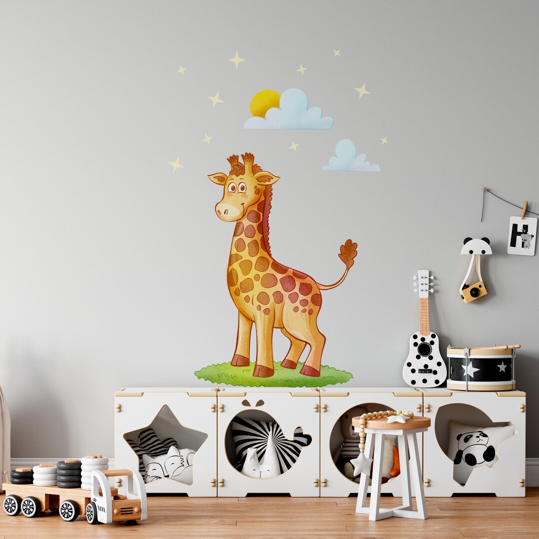 Cartoon Giraffe Wall Decal – Safari Jungle Animal Nursery Wall Sticker ...