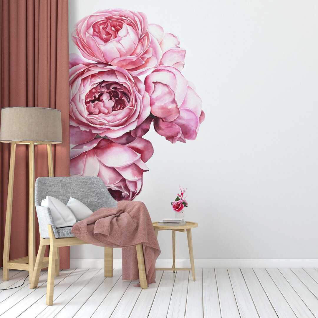 Peony Floral Wall Decals for Kids Room - Pink Flower Stickers Nursery ...