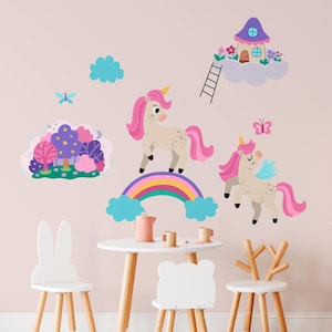 Unicorn Wall Decal - Rainbow Vinyl Wall Decal, Kids Wall Decal, Flowers Nursery Decal, Removable Wall Sticker, Vinyl Decal, Unicorn Decor