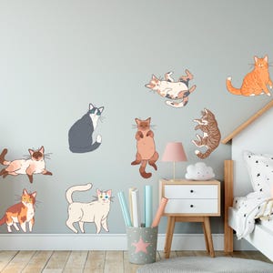 Cat Wall Decals - Nursery Decor, Watercolor Kitten Wall Art, Cat Lover Gift, Removable Kids Room Wall Stickers, Animals lover gift for home