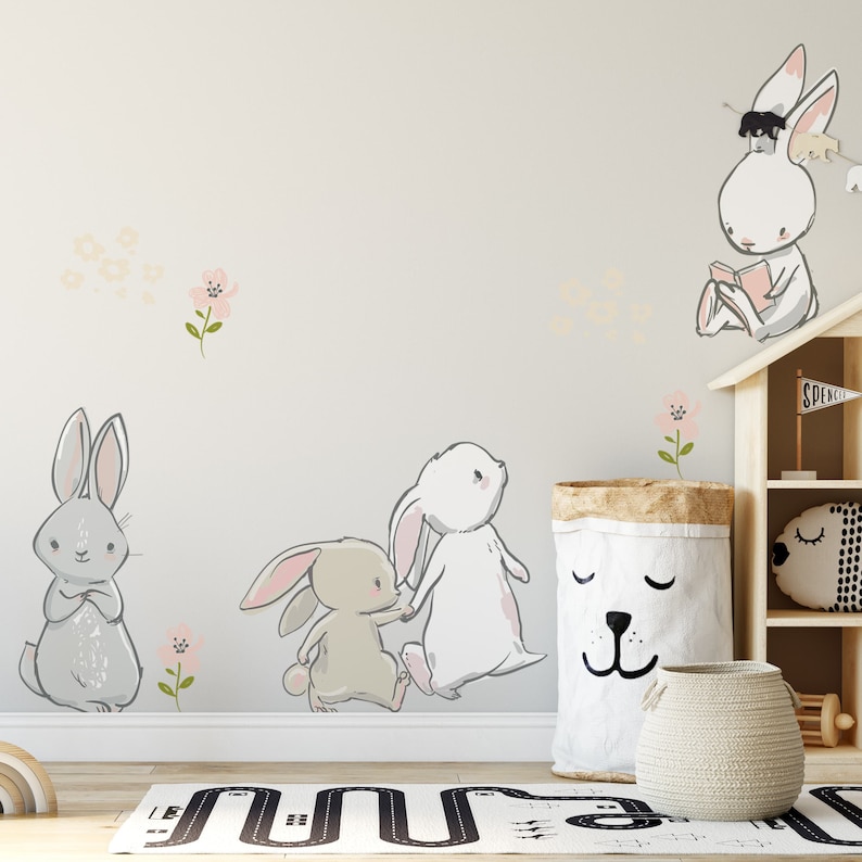 Easter Bunnies Bunny Rabbits Wall Decals Set Bunnies Decal Etsy