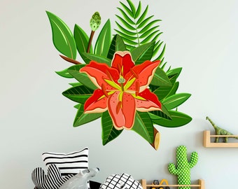 Tropical wall decals for seasonal home decor, removable custom wall decals for kids room decor, housewarming gift for sister, birthday gift