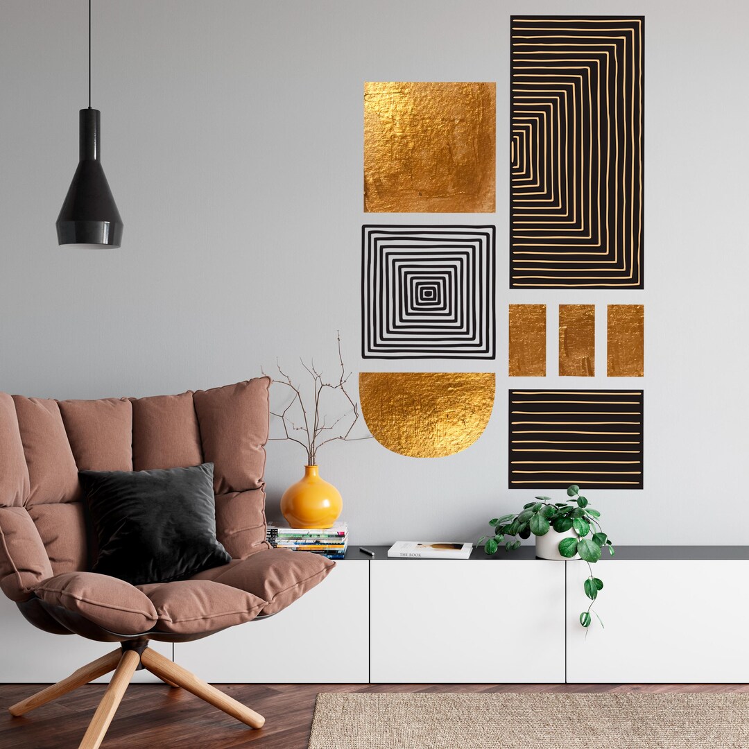 Gold Wall Decal Modern Geometric Wall Sticker Living Room Decor