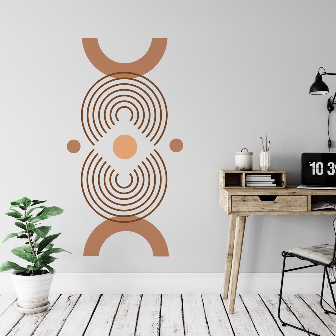 Boho Geometric Wall Decal – Abstract Line Art in Neutral Tones, Kids ...