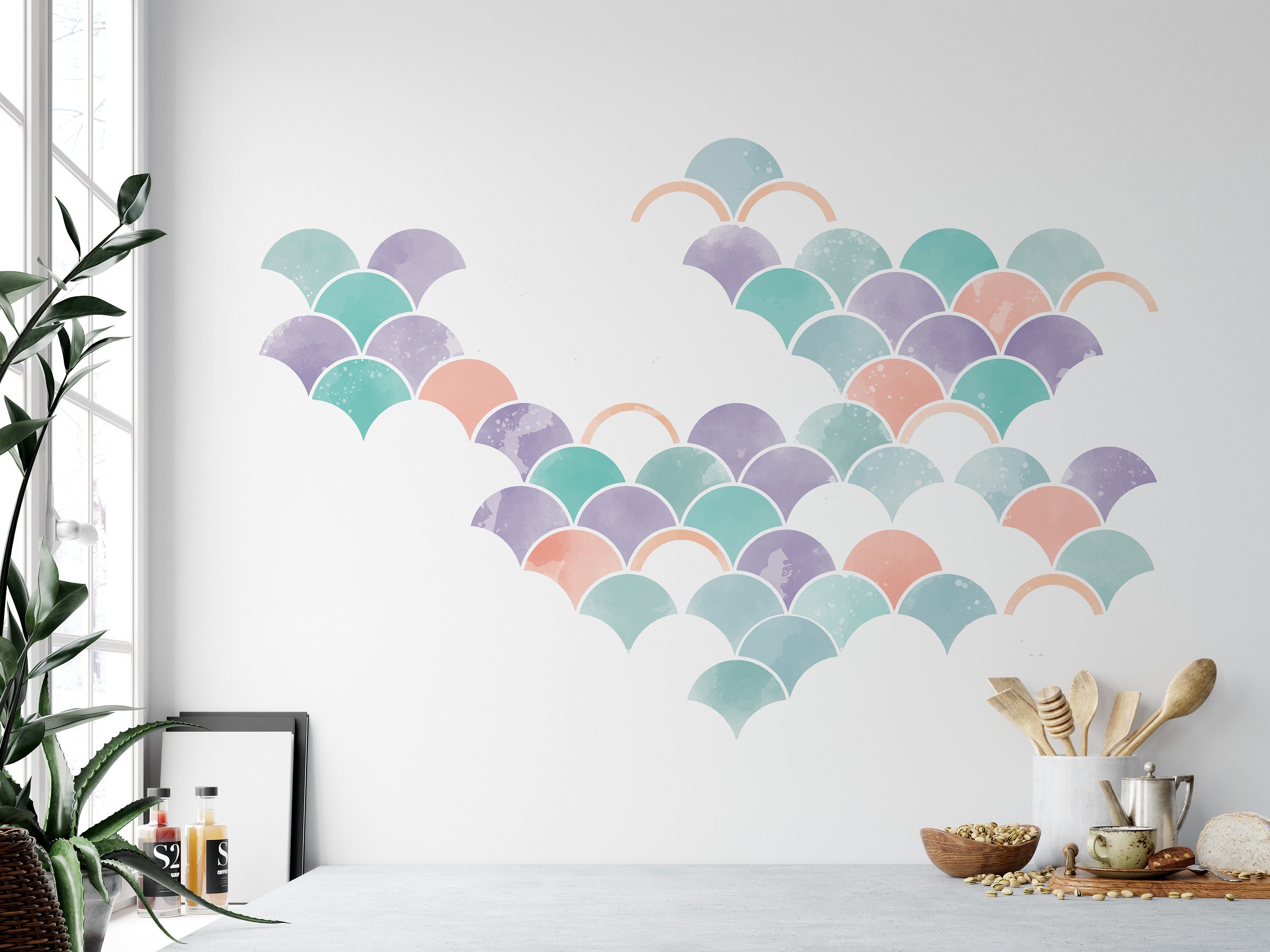 Mermaid Scale Wall Decals, Pastel Wall Stickers for Nursery, Mermaid Decals,  Baby on Board Decal, Kids Bedroom Decal, Geometric Decal - Etsy