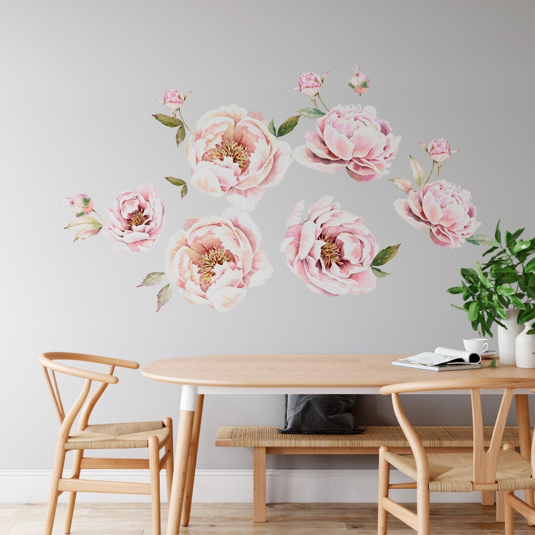Watercolor Peonies Wall Decal – Nursery Boho Floral Wall Art ...
