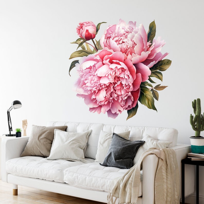 Peony Flower Wall Decal - Removable Floral Mural, Girls Nursery Decor ...