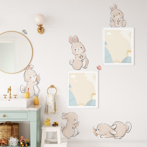 Bunny Wall Decals, Floral Rabbit Stickers, Nursery Decor