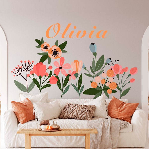 Retro Wall Decals - Boho Wall Stickers, Flower Nursery Decor, Kids Room Wall Art, Unique Birthday Gift For Best Friend, New Home Gift her