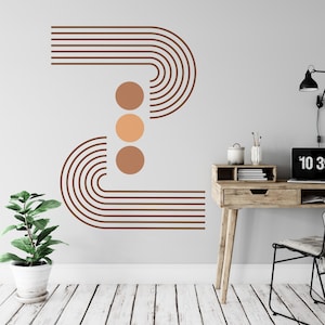 Retro Modern Wall Decal – Boho Lines & Circle Minimalist Art Mural for Modern Interiors - wall arch decal, wall decal boho