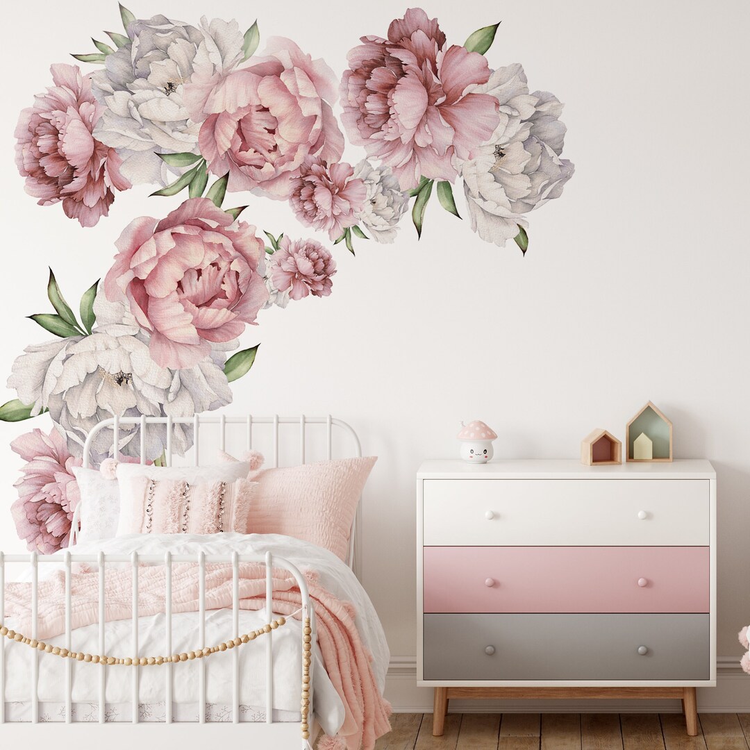 Peony Wall Decals - Watercolor Flower Stickers, Boho Nursery Decor - Etsy