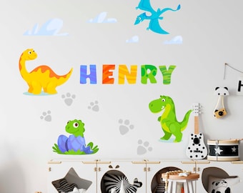 Dinosaur custom name wall decals for baby boy nursery decor, baby shower gift for her, birthday gift for nephew, housewarming gift for mom