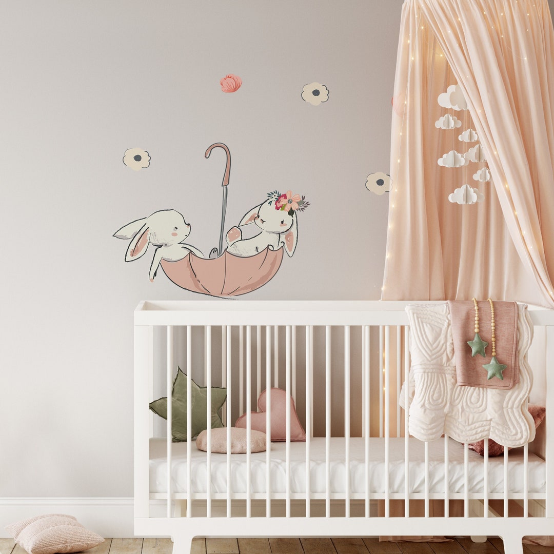 Bunny Wall Decal, Rabbit Wall Sticker, Bunny Wall Sticker, Rabbit Wall Decal, Bunny Floral Decal
