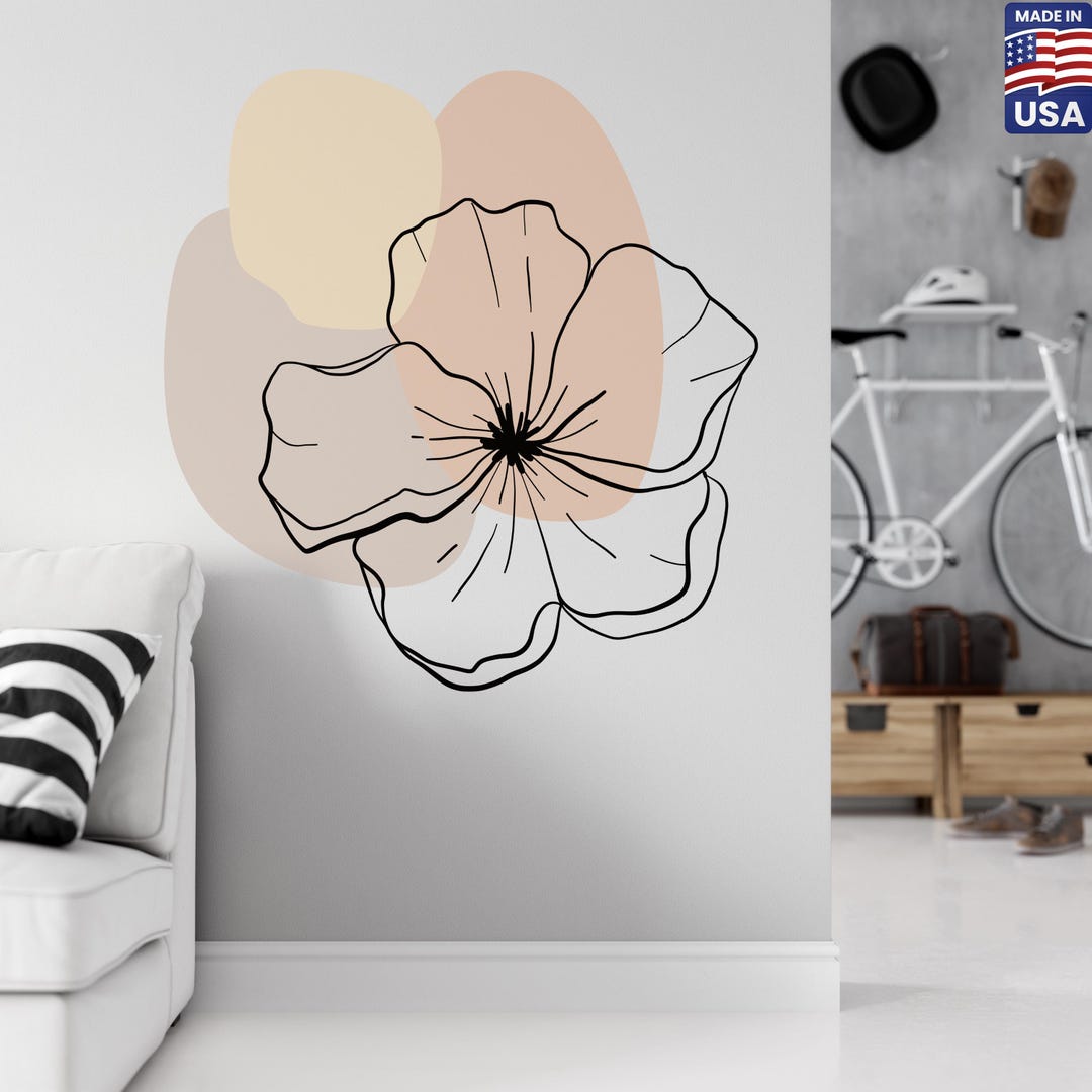 Boho Floral Wall Decal – Modern Nursery Flower Mural, Peel and Stick - Etsy