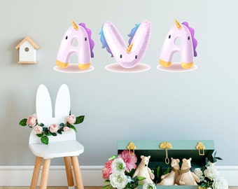 Custom name wall decals for baby girl room, unicorn custom wall decor, baby shower gift for sister, birthday gift for niece, housewarming