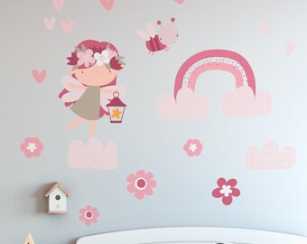 Fairy Wall Decals – Rainbow, Flowers, Removable Kids Room Decor