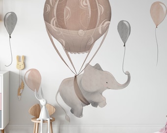 elephant nursery, elephant balloon, hot air balloon, modern nursery, elephant sticker, balloon decal, watercolor decal, kids room decor