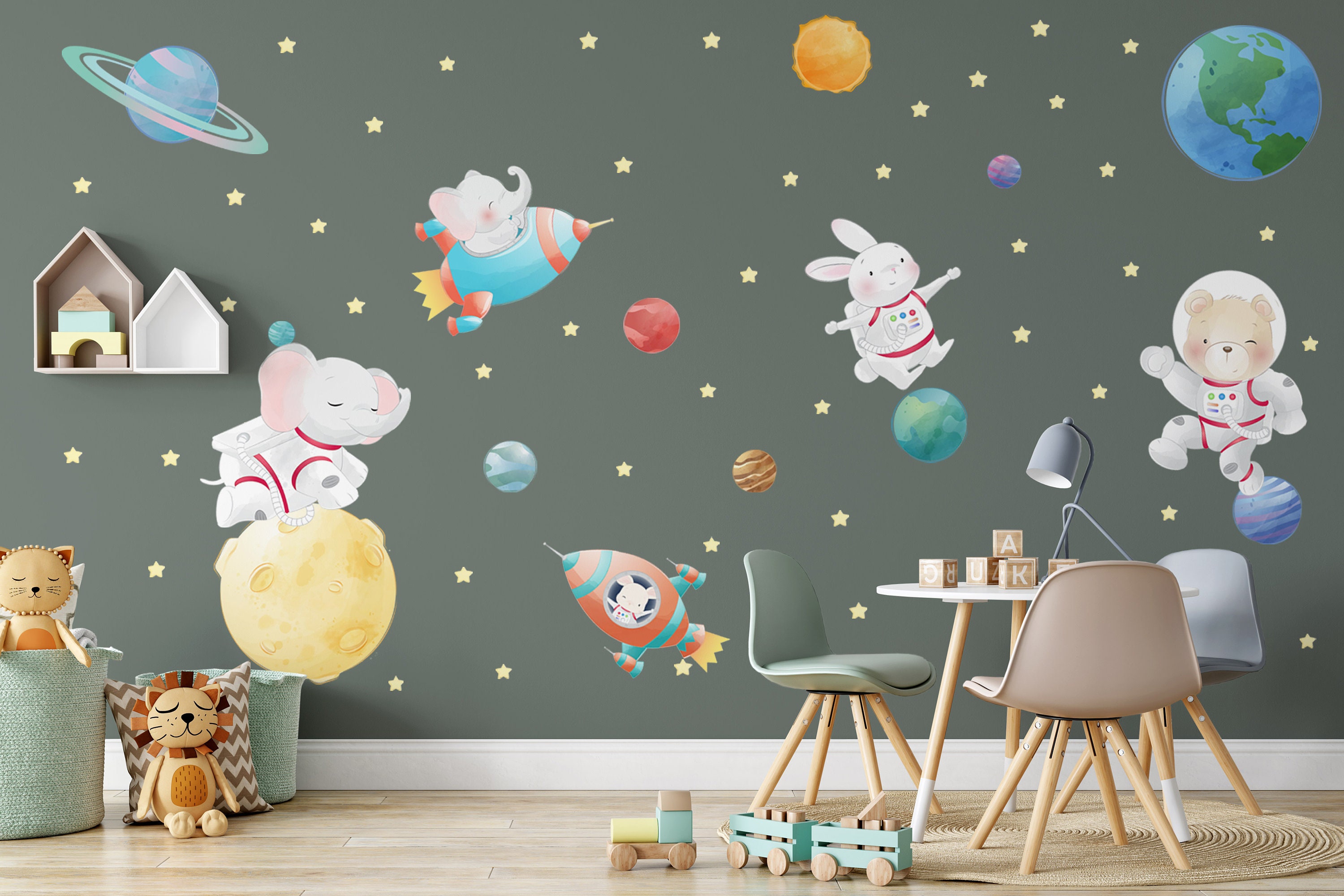 Astronaut Animal Wall Decals, Space Theme Nursery Decor - Etsy
