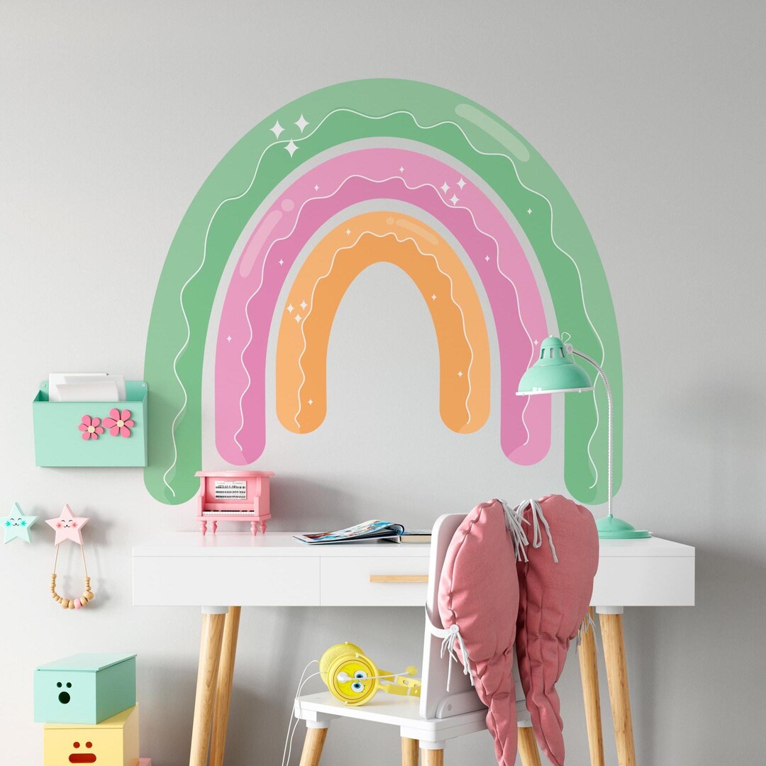 Pastel Rainbow Wall Decal - Large Boho Rainbow Sticker for Kids Room or ...