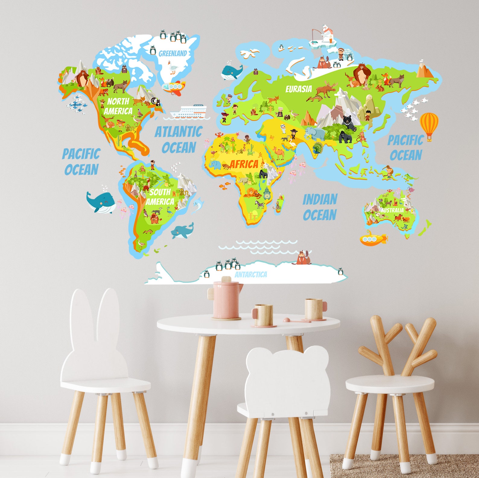 Colorful World Map Wall Decal, Kids Nursery Decor - Etsy