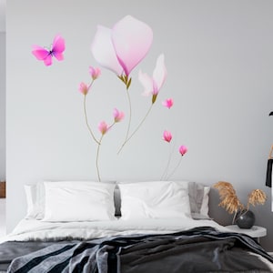 Removable Wall Decals - Blush Pink Nursery Wall Decor, Flowers Blooms Boho Watercolor Floral Decor, Baby Girls Pink Flowers