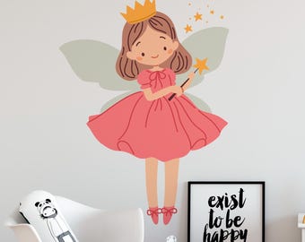 Vinilo decorativo de princesa hada: arte de pared caprichoso para la habitación de una niña