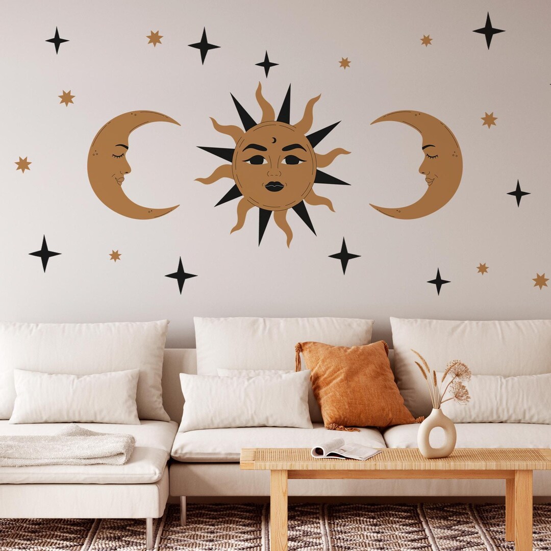 Celestial Sun and Moon Wall Decals – Boho Star Stickers for Bedroom or ...
