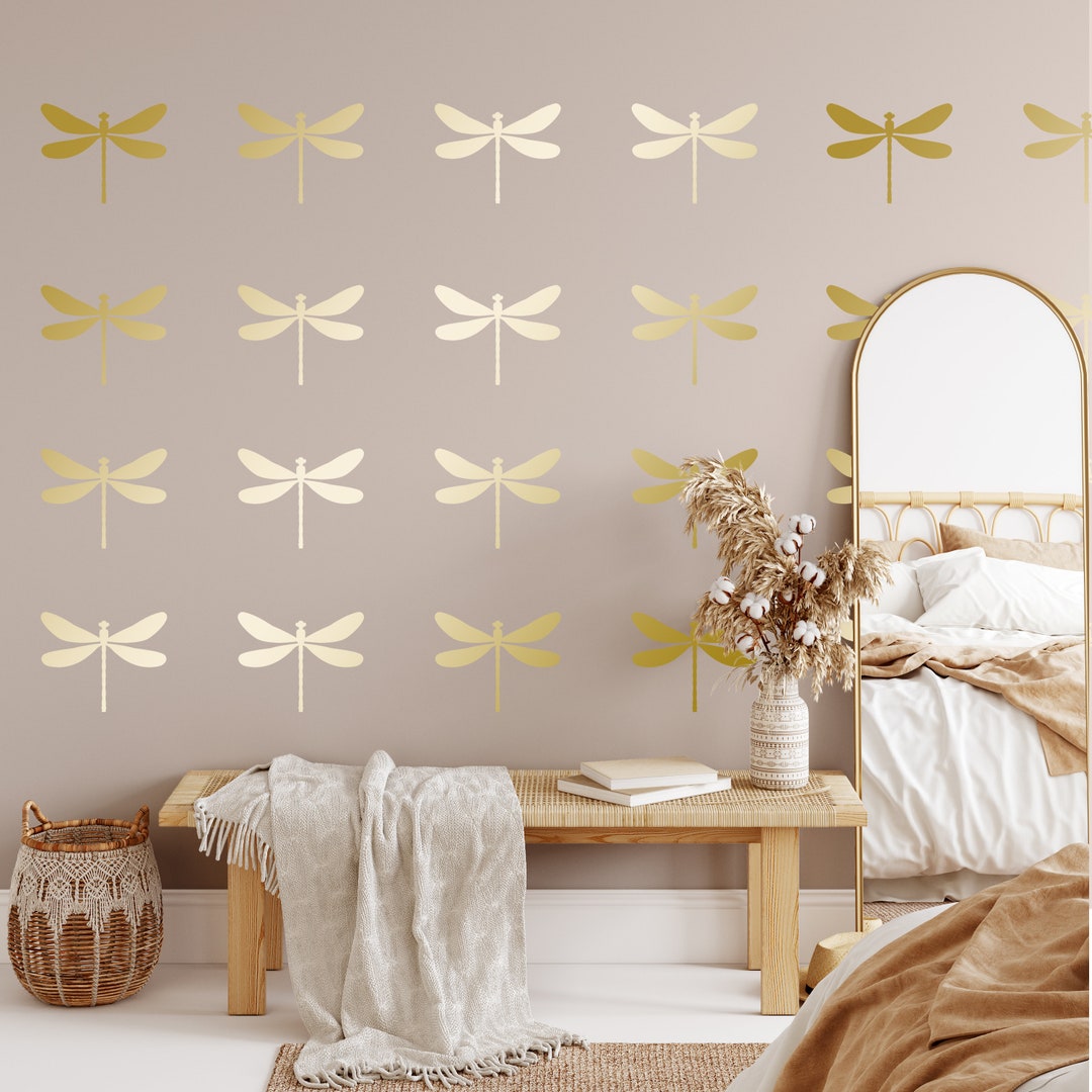 Gold Wall Decal, Modern Wall Sticker, Decal Dragonfly, Dragonfly Wall