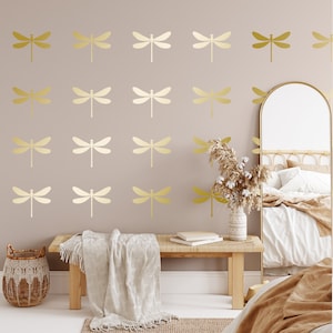 Gold wall decal, modern wall sticker, decal dragonfly, dragonfly wall decals, bedroom decoration, bug collections stickers