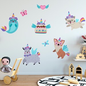 Unicorn Wall Decals - Girl Nursery Decor, Watercolor Flower Wall Art, Kids Room Decals, Nursery Decal, Removable Wall Sticker, Vinyl Decal