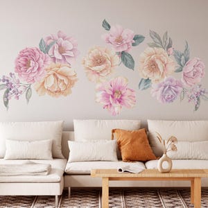 Floral Wall Decal – Watercolor Peonies and Roses Nursery Decor, baby on board decal, accent wall, botanical wallpaper, boho wall decal