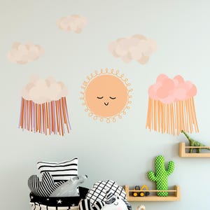 Minimalist Boho Sun Decal - Clouds Wall Stickers, Kids Room Wall Art, Boho Nursery Decor, Kids Room Wall Art, Gift for her
