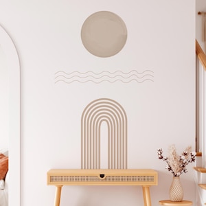 Neutral Boho Sun - Arch Wall Decal - Minimalist Line Art Mural for Modern Interiors - wall arch decal, wall decal boho, wall decal geometric